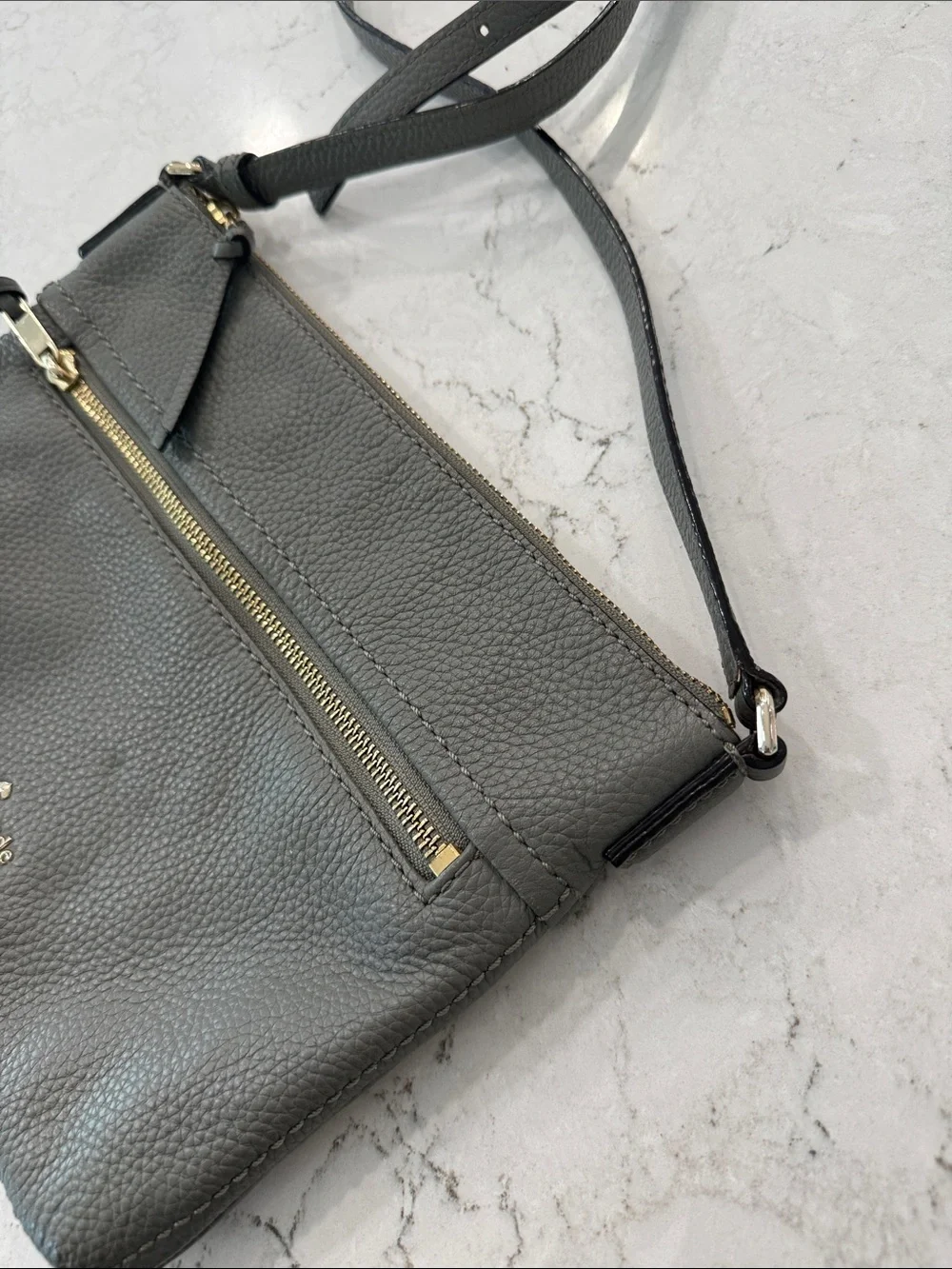 kate spade Gray Pebbled Leather Crossbody with Gold Hardware